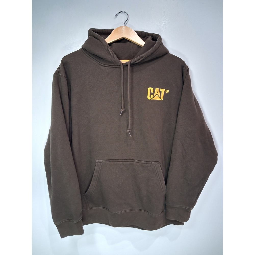Caterpillar CAT Mens XL Brown Logo Pullover Hoodie Heavyweight Workwear Fleece